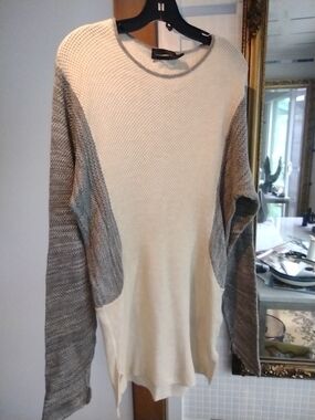 Diesel Black Gold Cream and Gray Knit Crewneck Sweater
